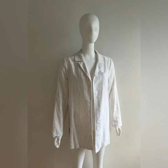 Mello Day  Womens Stripped Linen Blend White Office Jacket Blazer M NWT - Picture 1 of 10